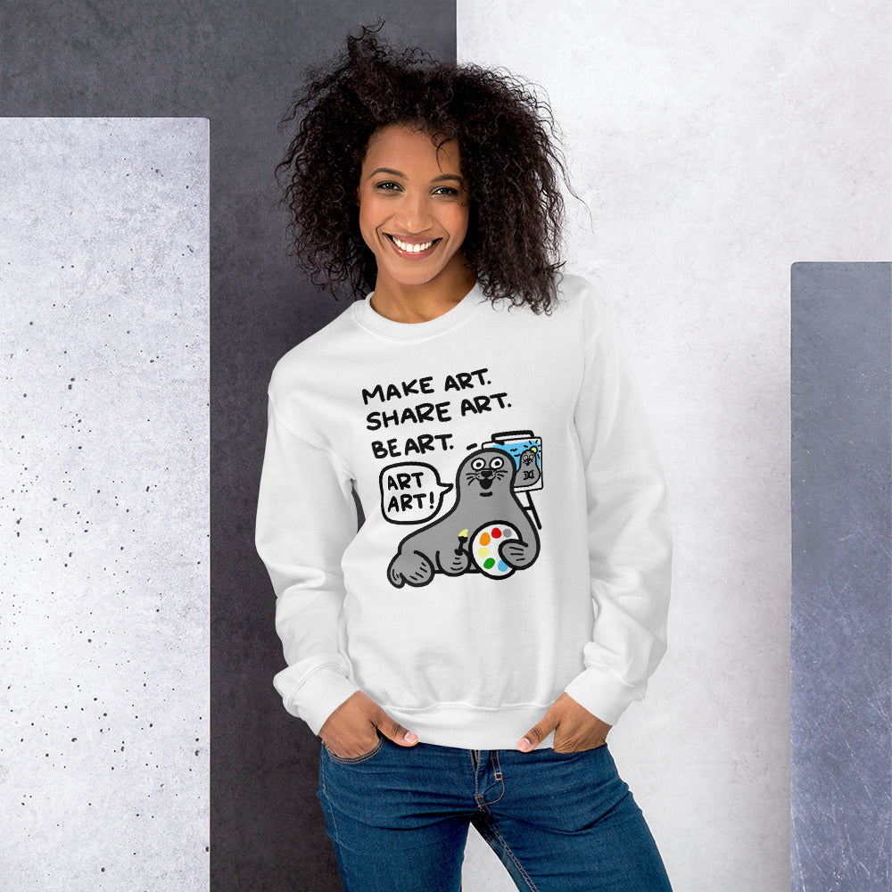 Step into the world of creativity and fun with this Art Teacher T Shirt. Featuring a playful seal holding a paint palette and a work in progress, it encourages "Make art, share art, be art - ART ART!" Perfect for showing appreciation to your favorite art teacher or embracing your own unique artistic style. Order now and get inspired!