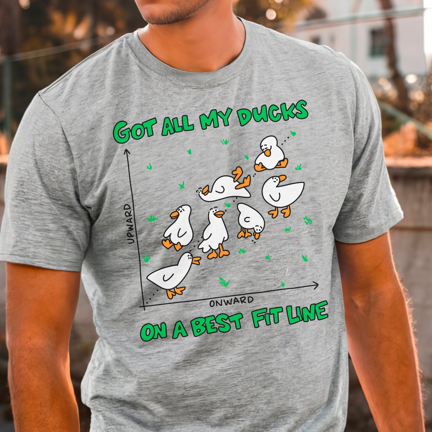 Clever math pun t-shirt in athletic grey, modeled by a man. Ideal for data analysts, engineers, and fans of funny math shirts or nerdy humor.