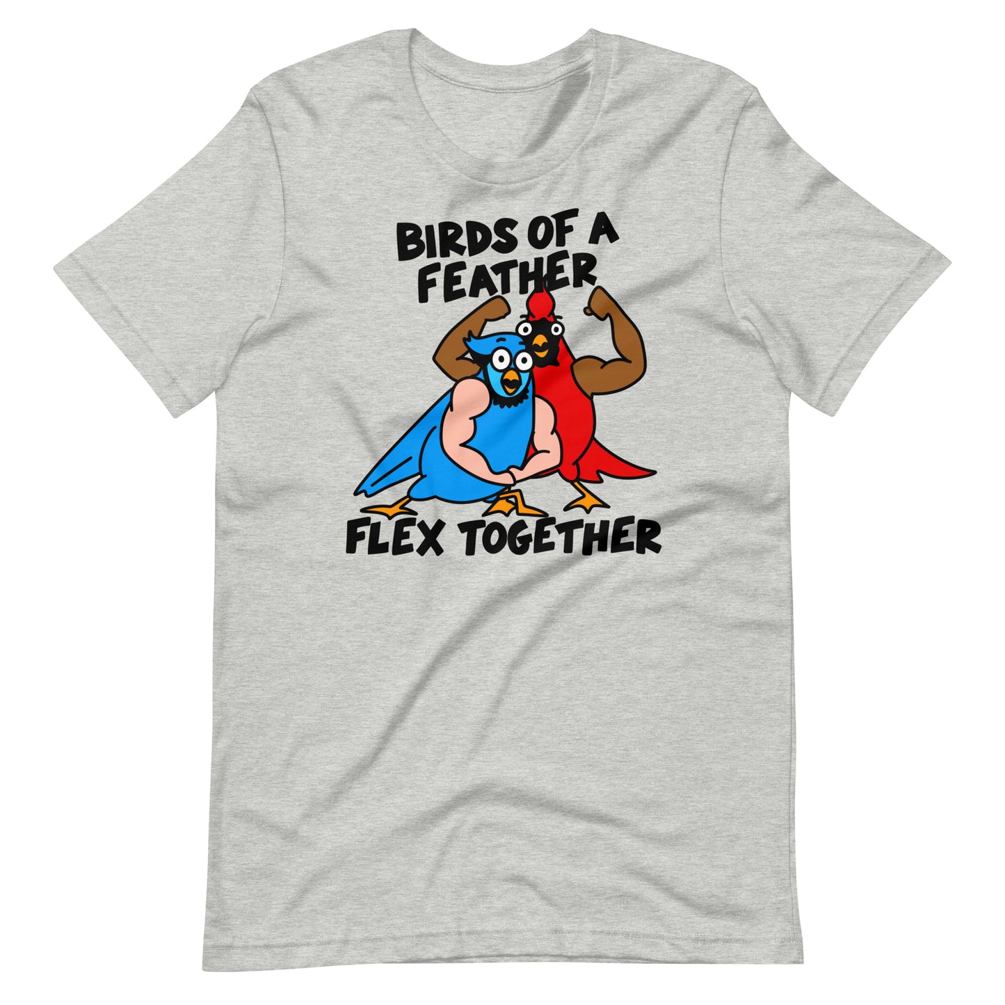 Transform your workout wardrobe with this Birds With Arms T Shirt! The playful graphic tee combines humor and style, making it perfect for the gym or casual wear. So spread your wings and add some fun to your fitness routine with this quirky shirt. (No birds were harmed in the making of this tee.)