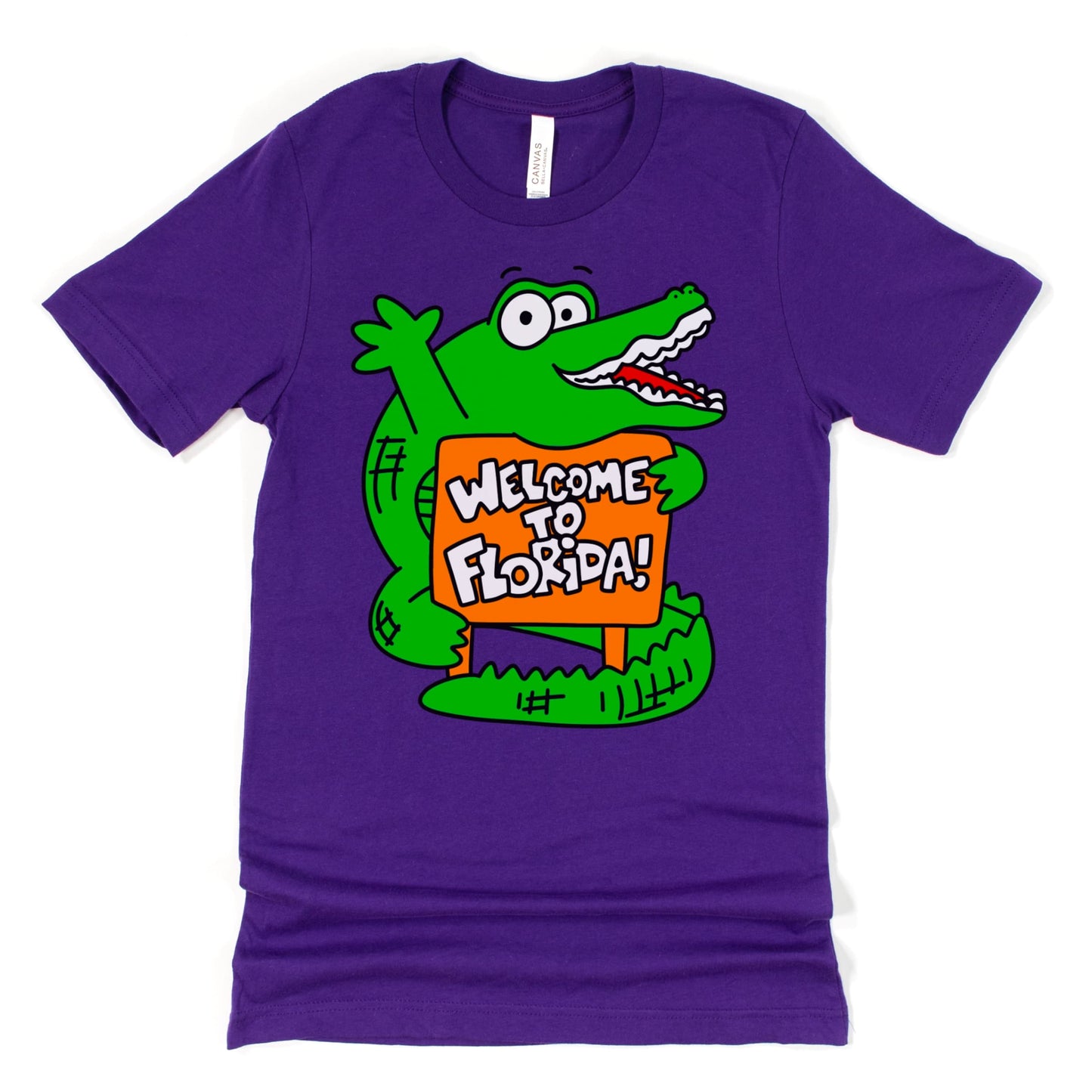 Cartoon Alligator “Welcome to Florida” Graphic Tee in Dark Purple, by Kalirally