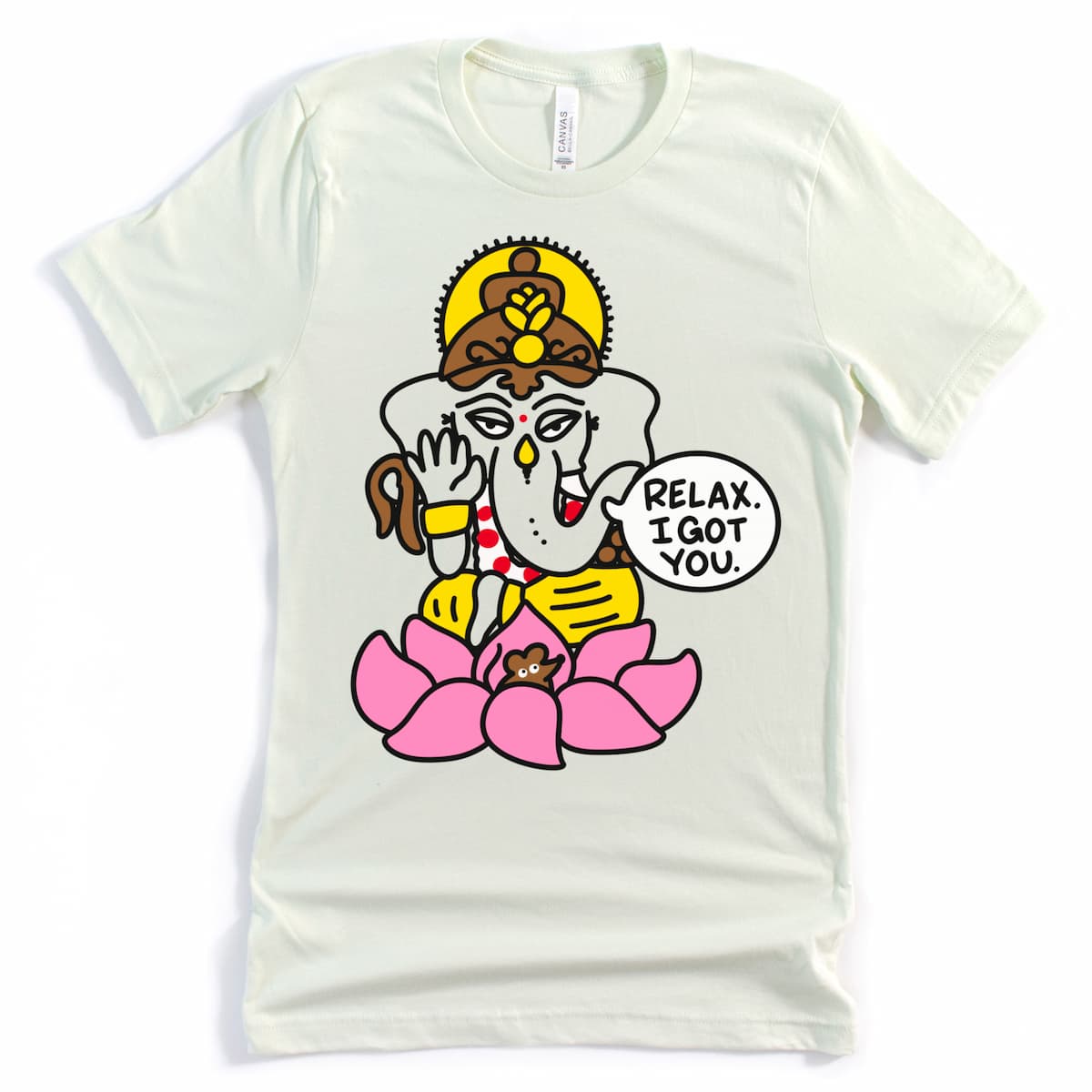 Citron yellow yoga tee with a cartoon Ganesh print for spiritual expression – Kalirally