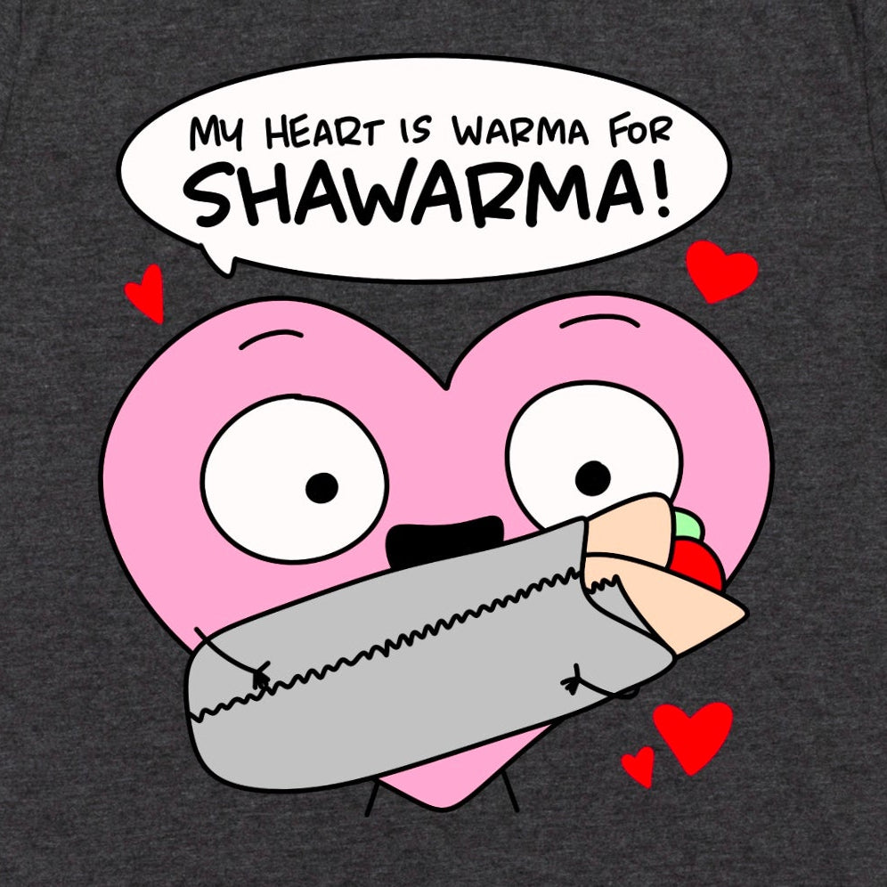Close up of shawarma cartoon shirt funny My Heart Is Warma for Shawarma food lover tee by Kalirally