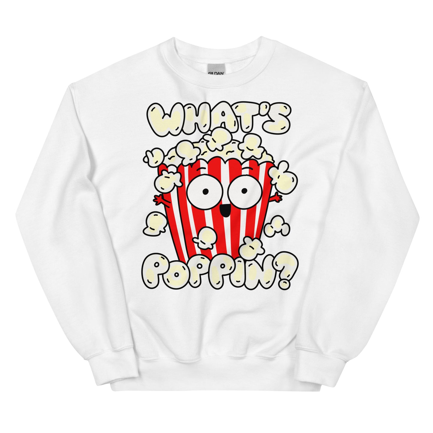 Keep warm and trendy with the Funny Popcorn Sweatshirt with vibrant colors on white! With its witty "What's poppin!?" design, this sweatshirt is a must-have for those who enjoy clever puns. Crafted from cozy materials, it's the ideal pick for a laid-back outing or a cozy night in.
