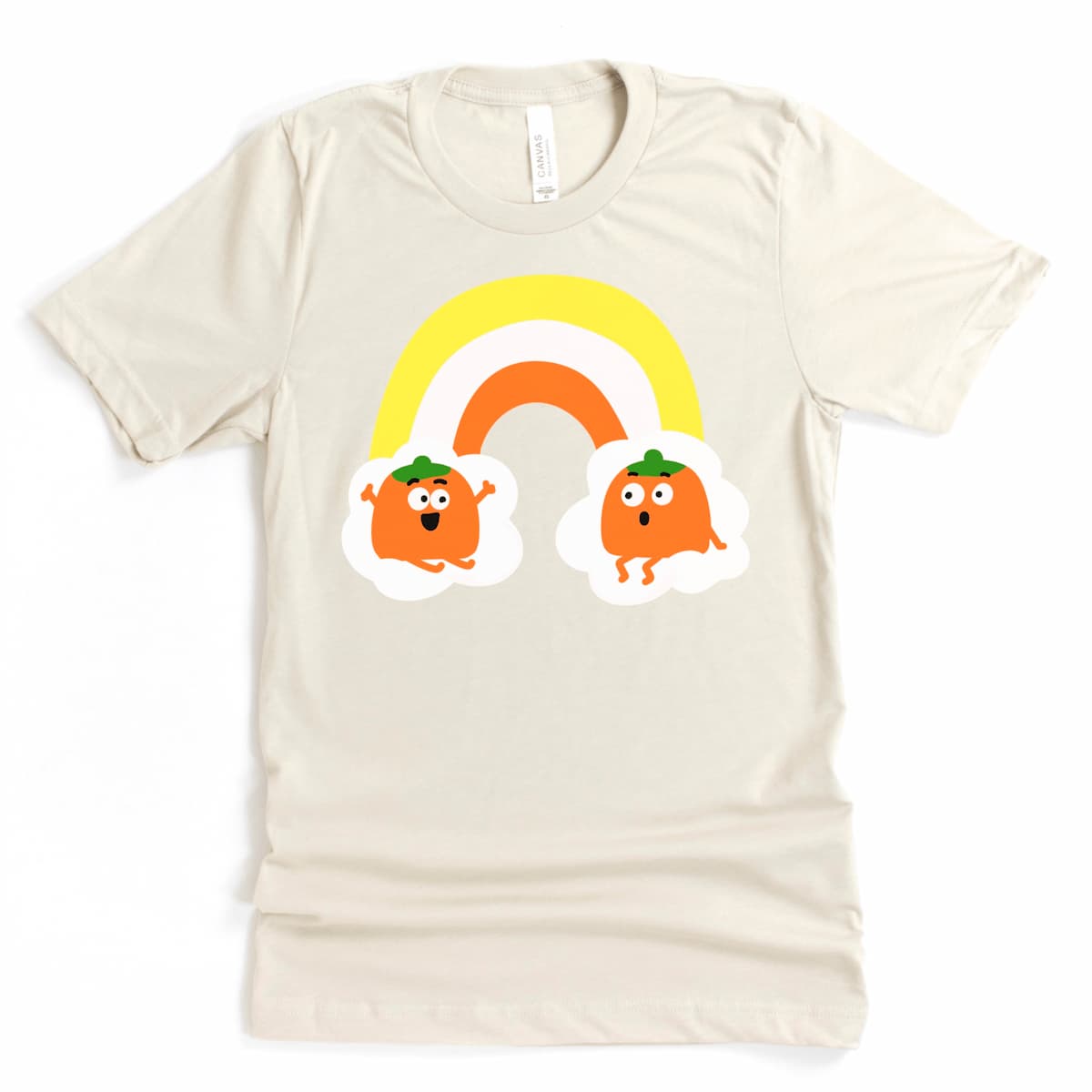 Soft Heather Dust t shirt with candy corn pumpkin rainbow design – perfect cute Halloween t shirt for moms, nurses, and fall fans, by Kalirally