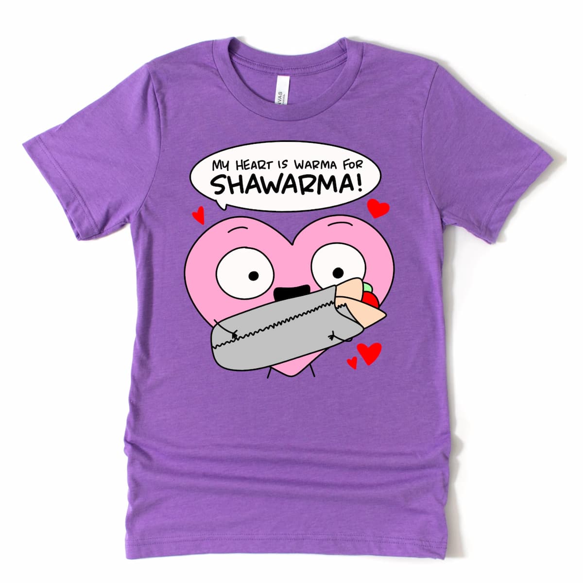 Heather purple shawarma cartoon shirt with funny pun design for food lovers by Kalirally