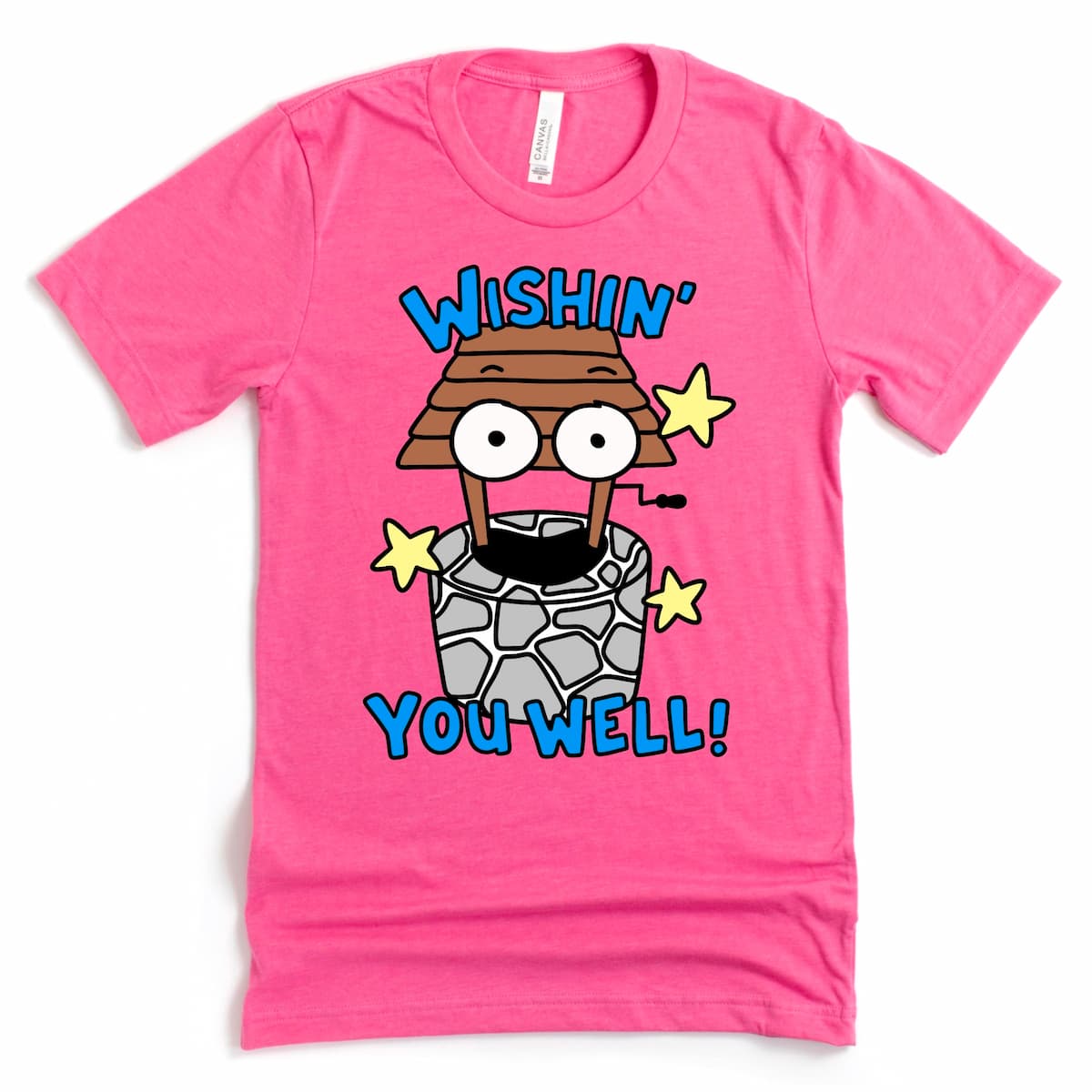 Wishin' You Well cartoon pun shirt Heather Charity Pink, uplifting graphic tee by Kalirally