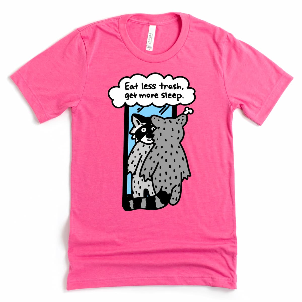 Cute pink raccoon diet shirt for women with eat less trash and sleep more quote – Kalirally