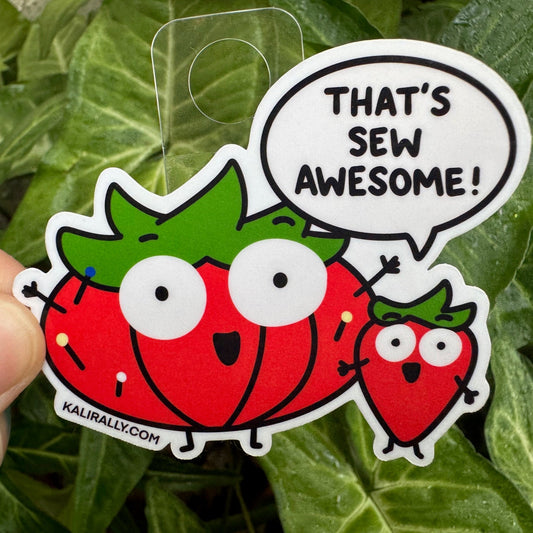 Vinyl Cute Sewest Sticker – “That’s sew awesome!” pin cushion sewing decal by Kalirally.
