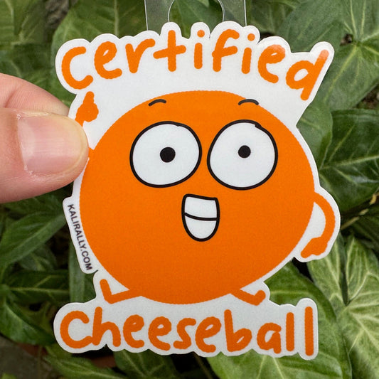 Funny water bottle sticker – “Certified Cheeseball” decal for water bottles and laptops by Kalirally