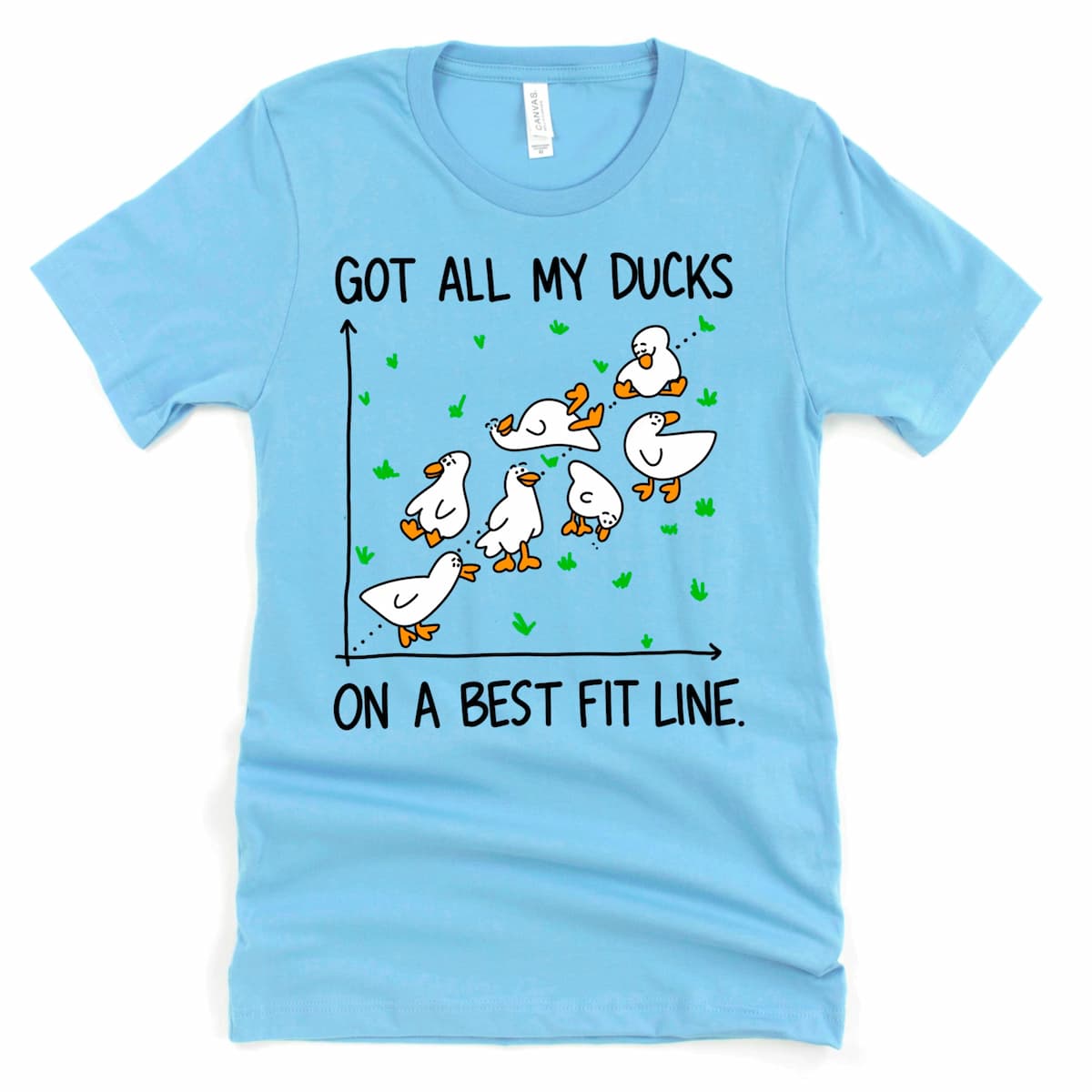 Ocean Blue fun clever math shirt showing ducks in a best fit line – silly duck stats humor tee by Kalirally