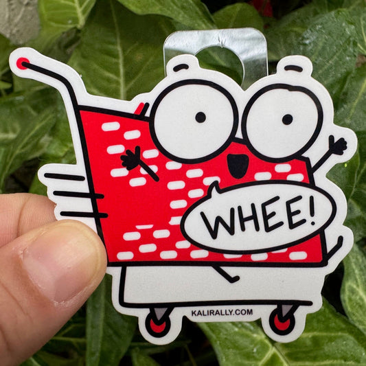Vinyl Fun Shopping Sticker – cute “Whee!” shopping cart decal by Kalirally.