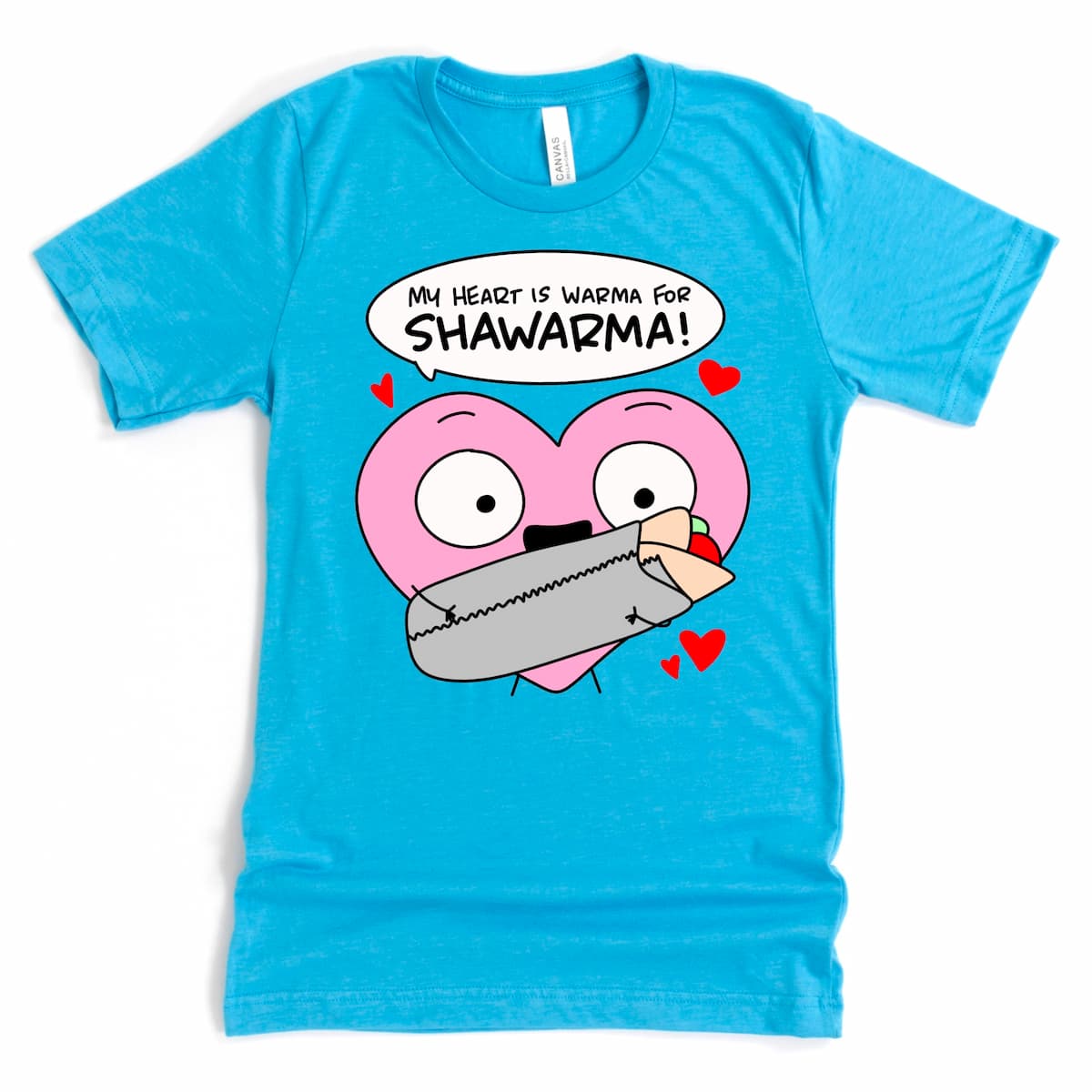 Heather aqua funny food tee My Heart Is Warma for Shawarma shirt foodie gift idea by Kalirally