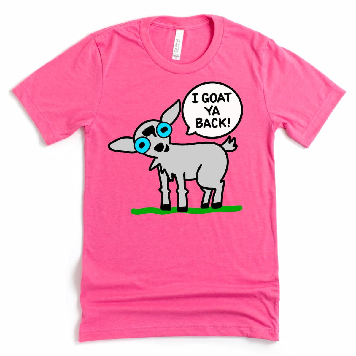 Heather Charity Pink Goat Shirt with “I Goat Ya Back!” design, perfect uplifting gift for animal lovers by Kalirally