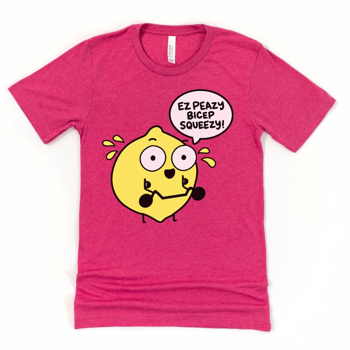 EZ Peazy Bicep Squeezy shirt in Dark Grey – weightlifting t shirt with pun design of lemon lifting barbell