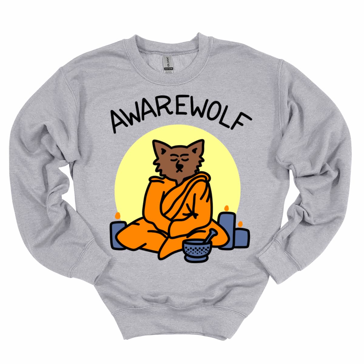 thletic Grey Awarewolf Halloween Yoga Sweatshirt, soft women’s crewneck for yoga, parents, and seasonal workouts – by Kalirally