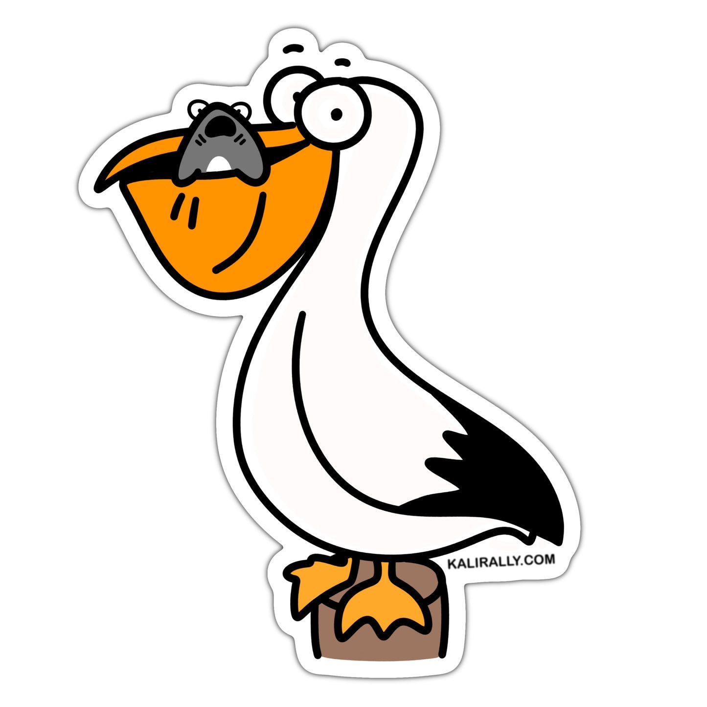 Happy pelican eating a shark sticker, funny beach sticker, coastal sticker, waterproof vinyl sticker, kalirally