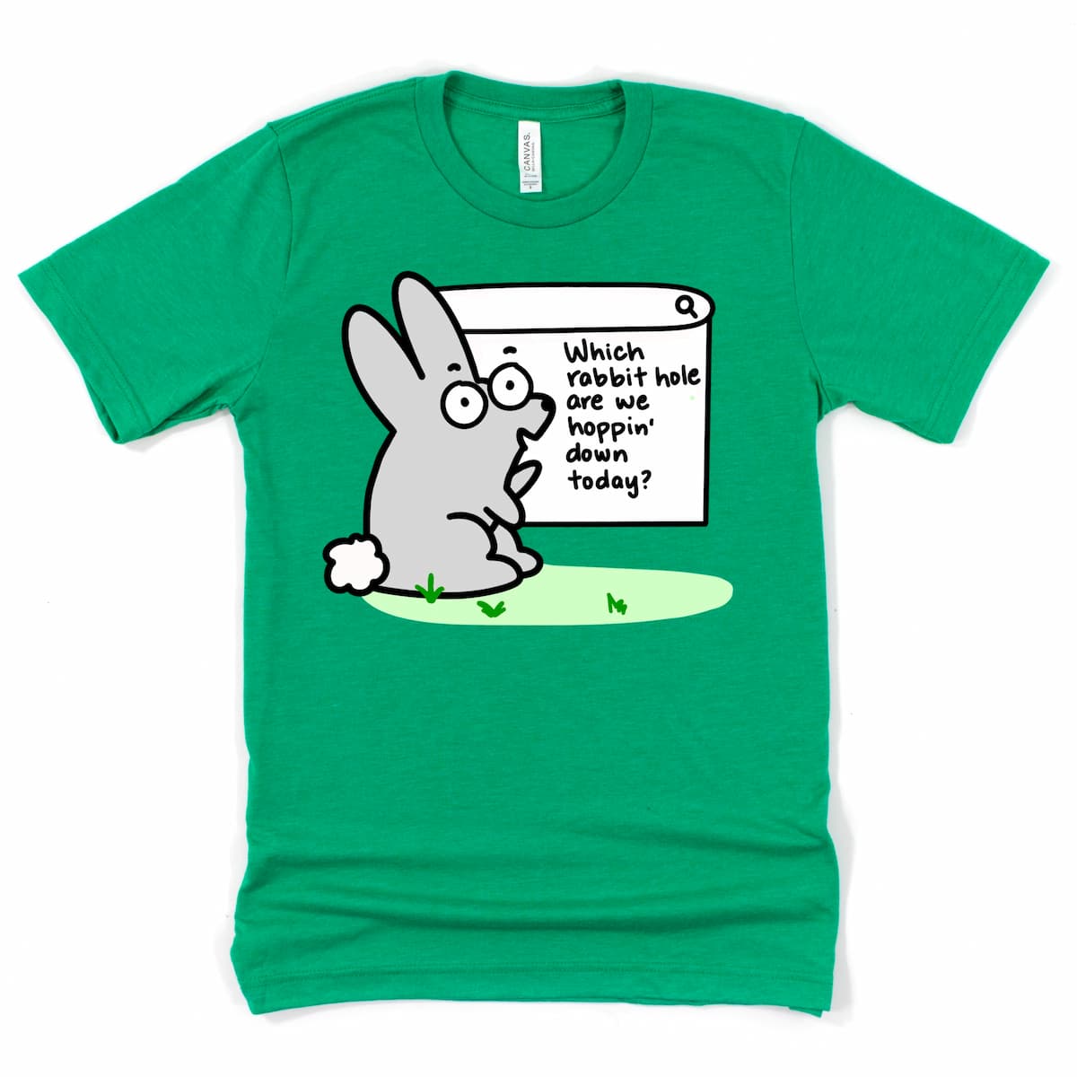 Internet curiosity rabbit hole graphic tee in Heather Kelly Green by Kalirally