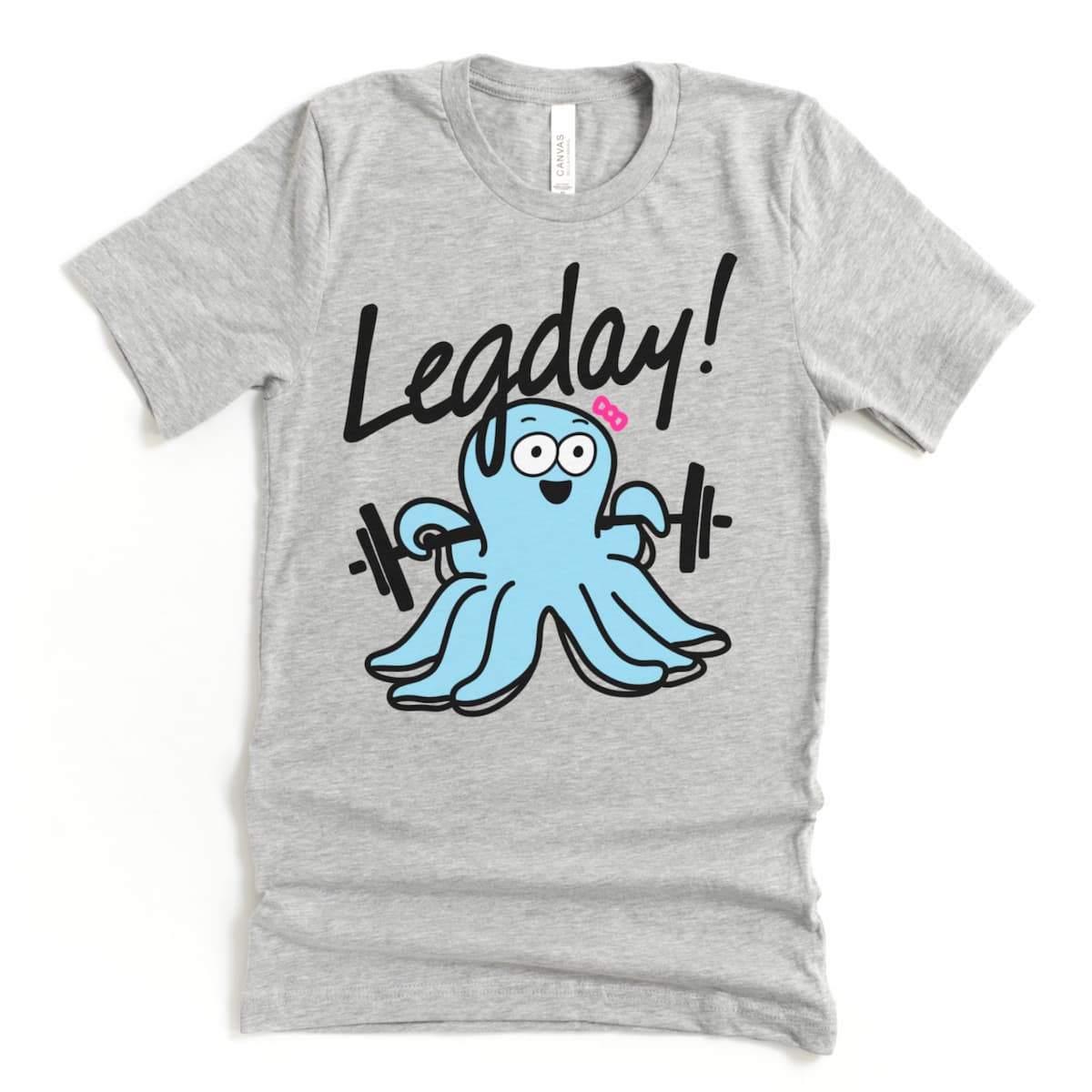 Athletic Grey t-shirt with funny cartoon octopus happy about leg day – gym shirt by Kalirally