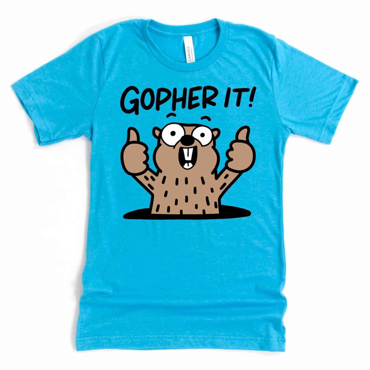 Heather aqua motivational t shirt showcasing “Gopher It!” by Kalirally