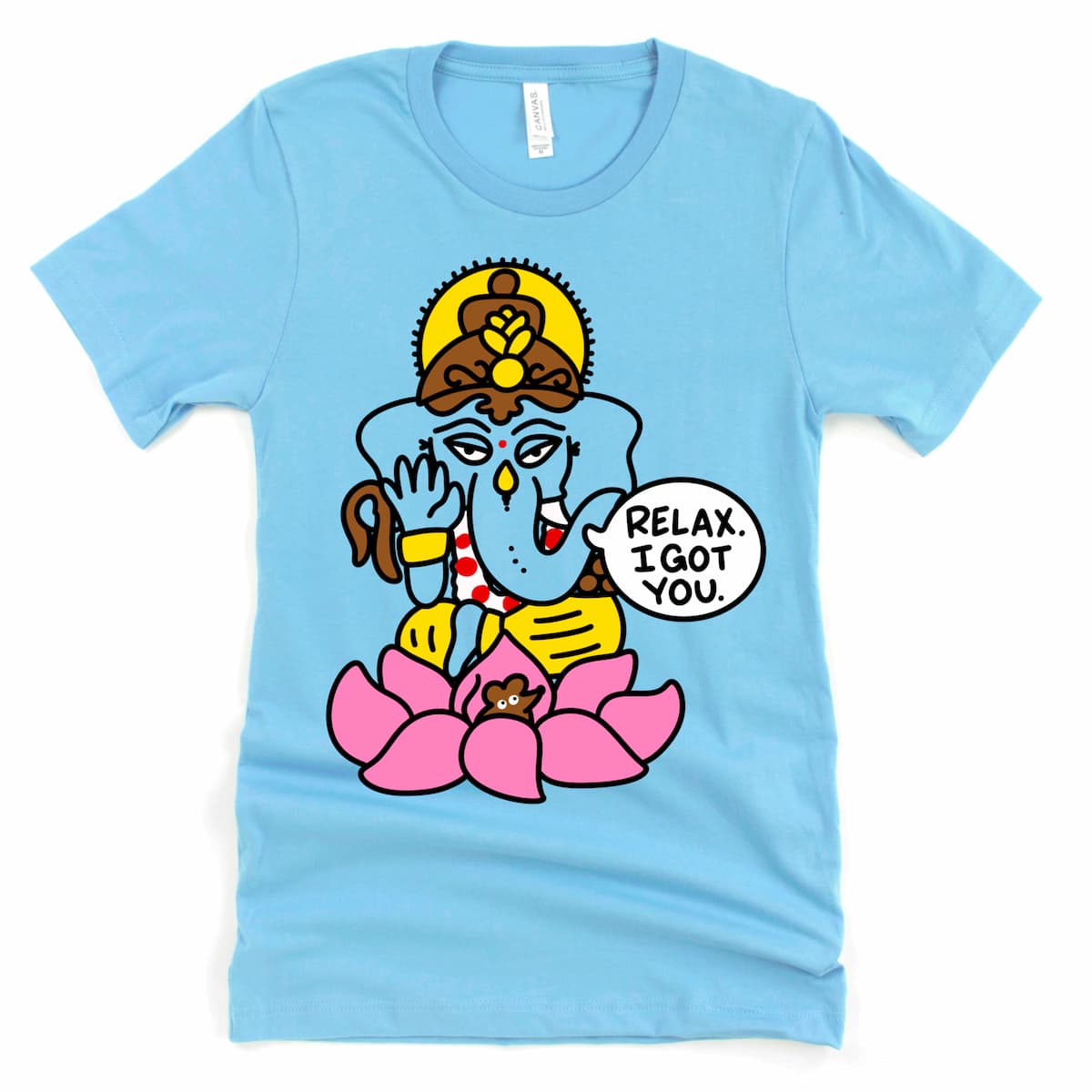 Flat lay of an ocean blue Ganesh shirt with a peaceful Hindu-inspired design – Kalirally