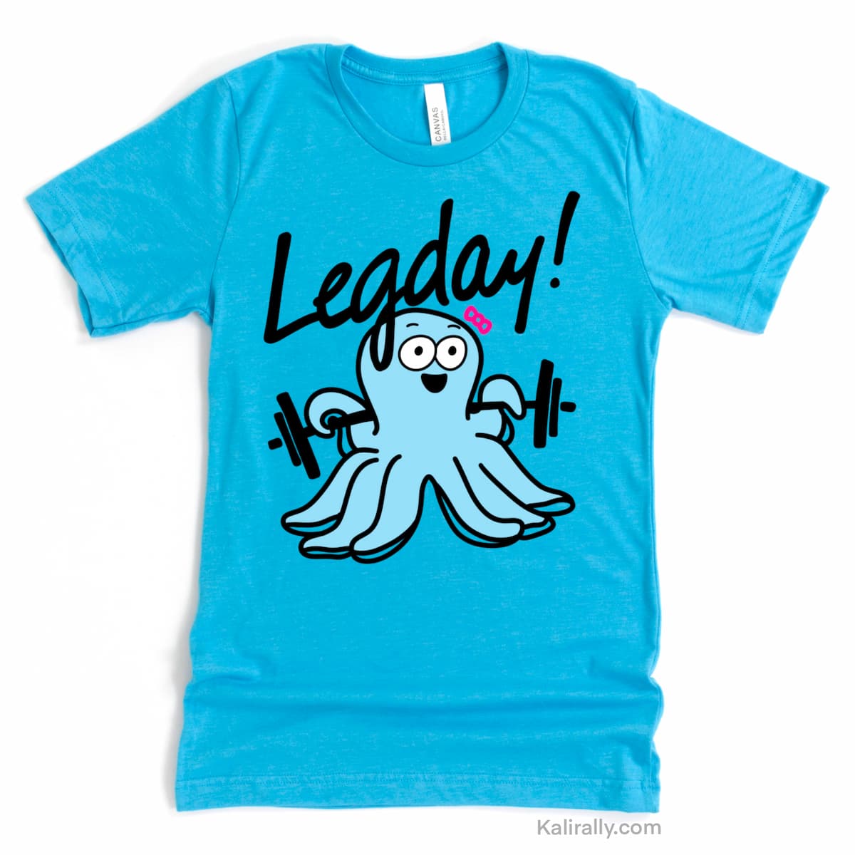 Heather Aqua shirt with adorable octopus cartoon on leg day – gym graphic tee by Kalirally