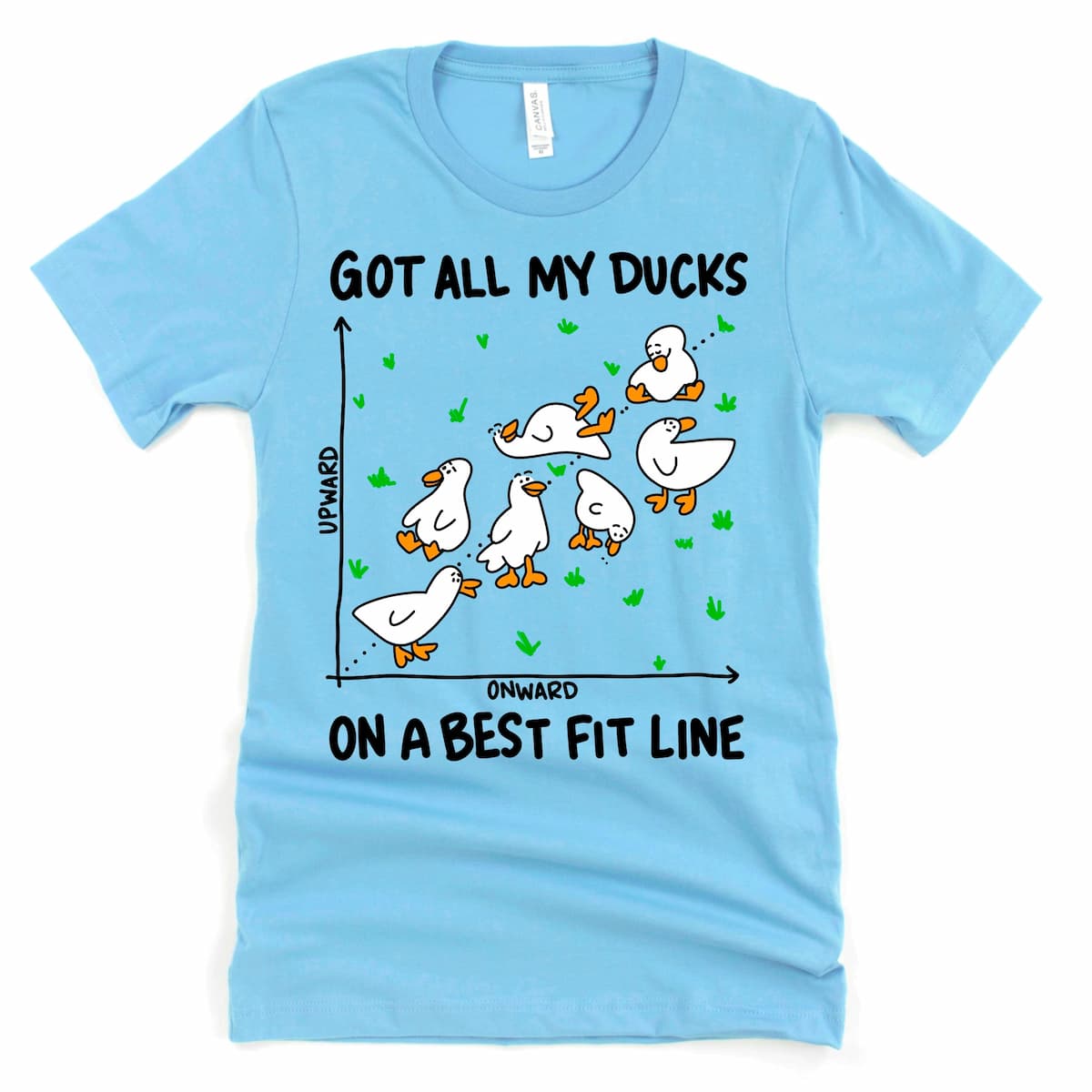 Ocean blue playful duck t shirt showcasing “Got All My Ducks in a Row” by Kalirally