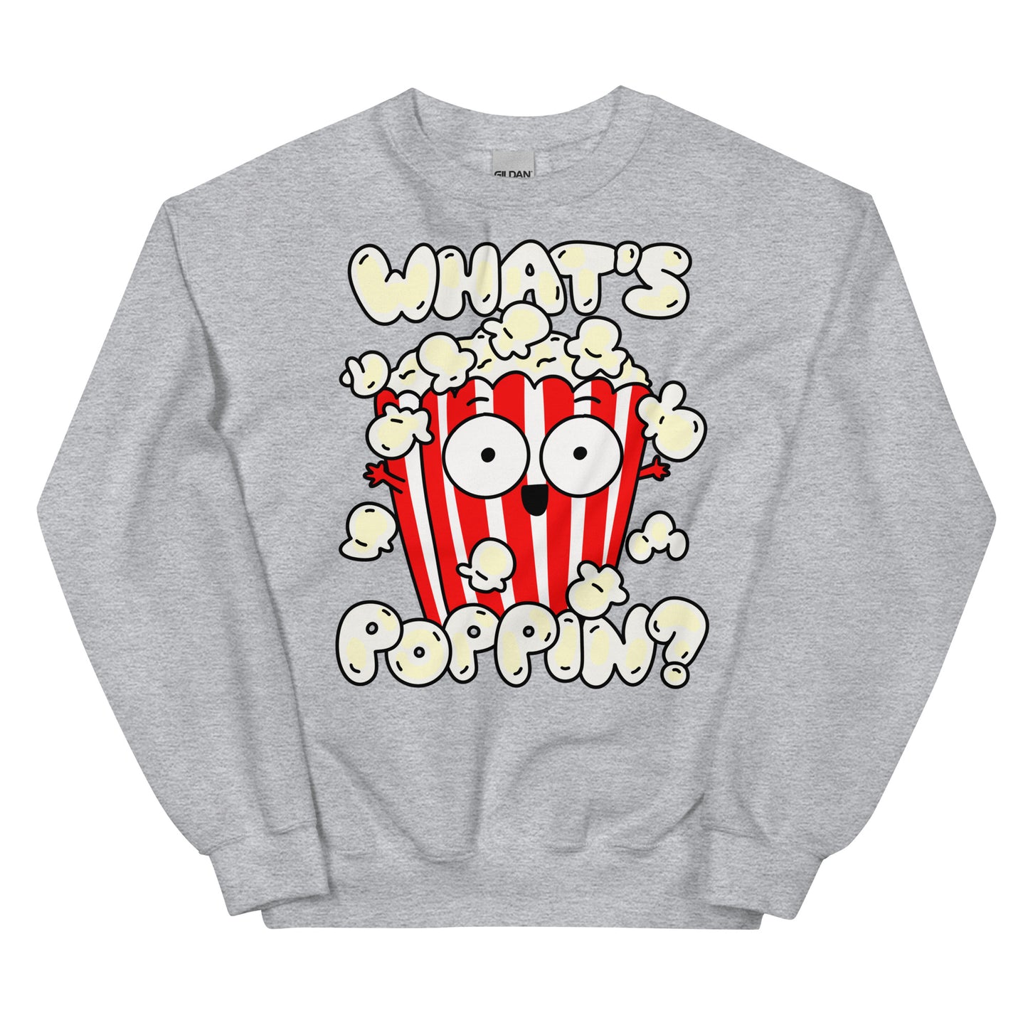 Stay cozy and stylish with this Funny Popcorn Sweatshirt. Featuring a quirky "What's poppin!?" design, this sweatshirt is perfect for anyone who loves a good play on words. Made with comfortable material, it's the perfect choice for a casual day out or a movie night in.
