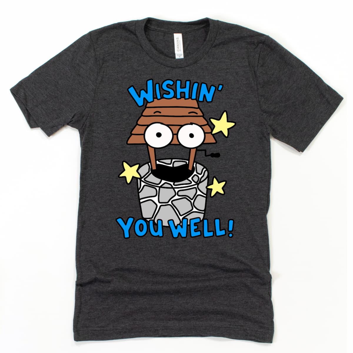 Wishin' You Well cartoon pun t-shirt Heather Dark Grey, positive message graphic tee by Kalirally