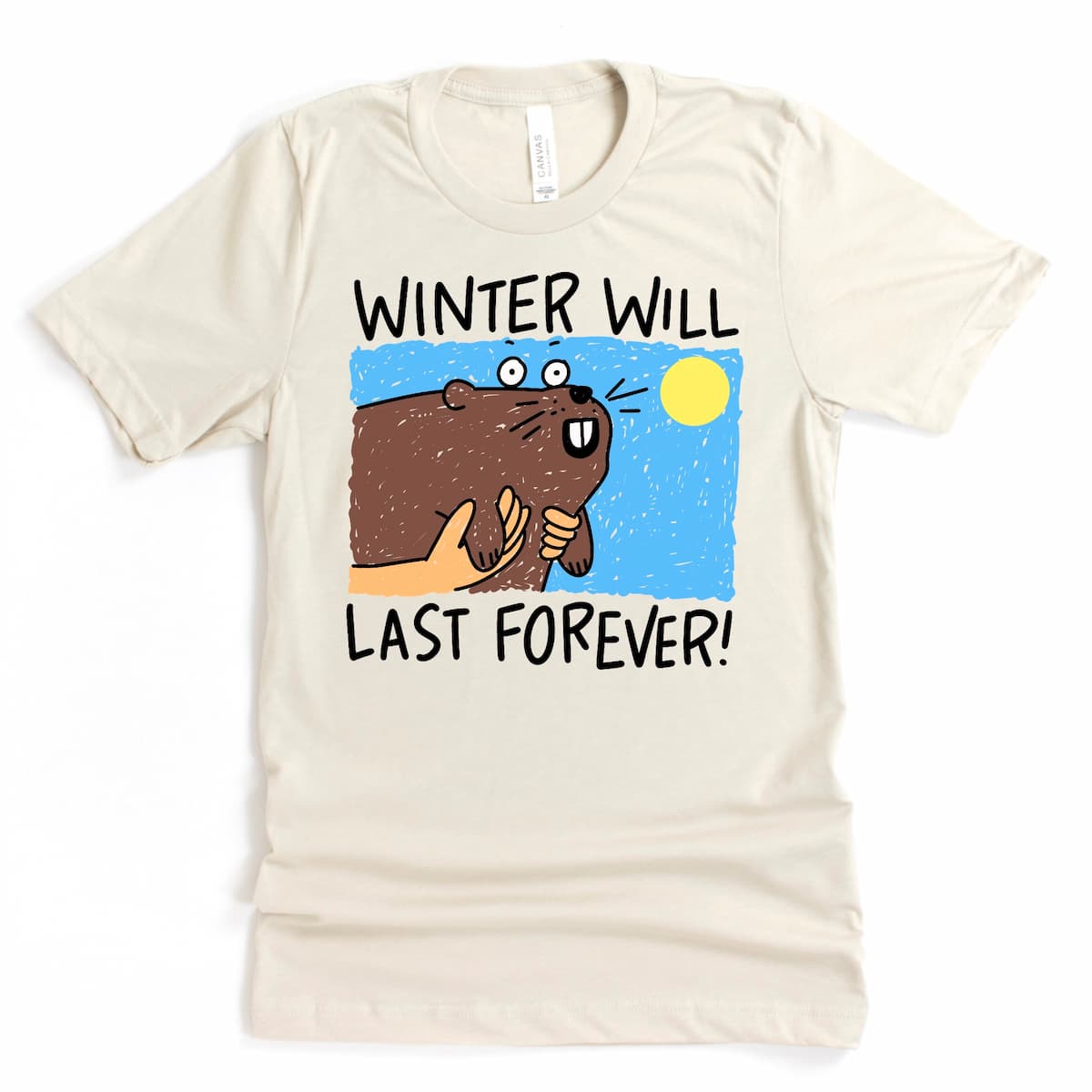 Punxsutawney Phil Groundhog’s Day Shirt in Heather Dust with cartoon groundhog and seasonal graphic, by Kalirally
