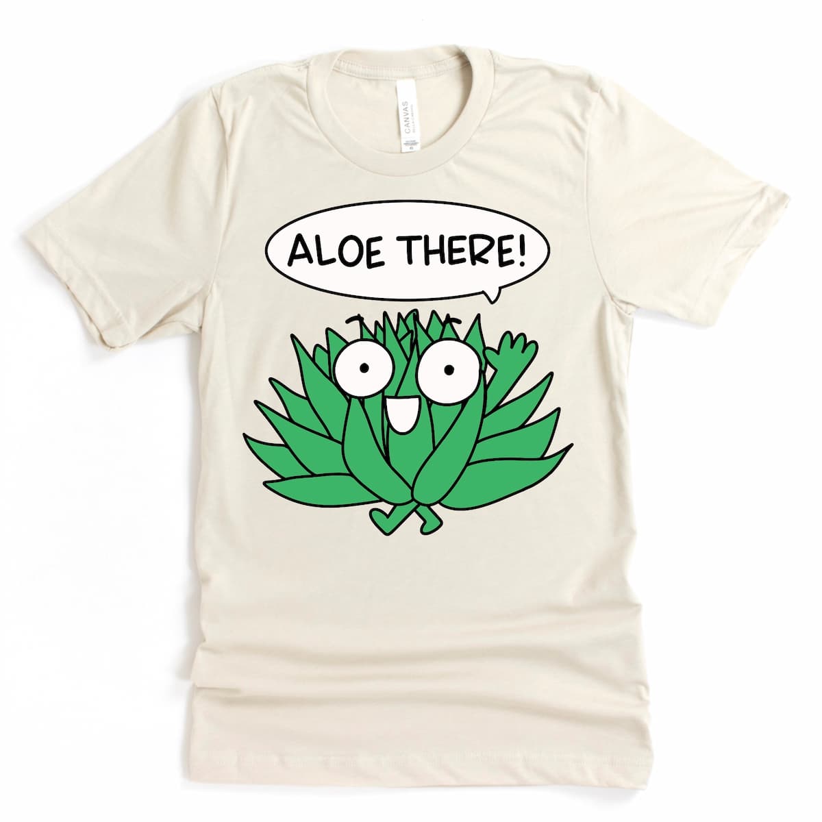 Quirky aloe vera cartoon graphic t-shirt with pun phrase in Heather Dust by Kalirally