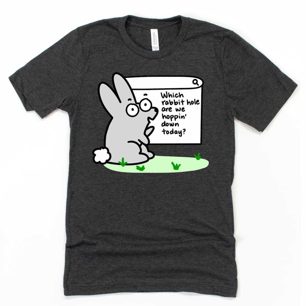 Rabbit hole graphic curiosity tee in Heather Dark Grey by Kalirally
