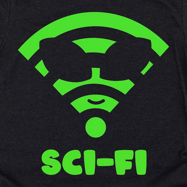 Sci-Fi shirt featuring a cartoon alien integrated with a Wi-Fi symbol, soft heather black tee for IT and sci-fi fans Kalirally