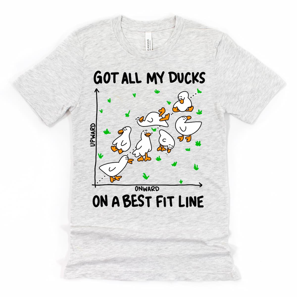Heather ash soft duck t shirt with witty “Got All My Ducks in a Row” print by Kalirally