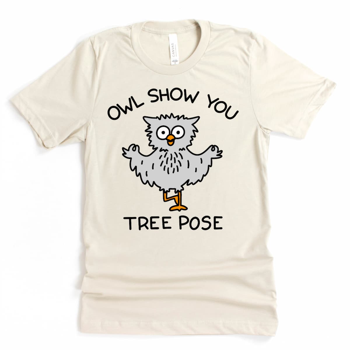 “Owl Show You Tree Pose” cartoon owl yoga shirt on heather dust shirt – Kalirally