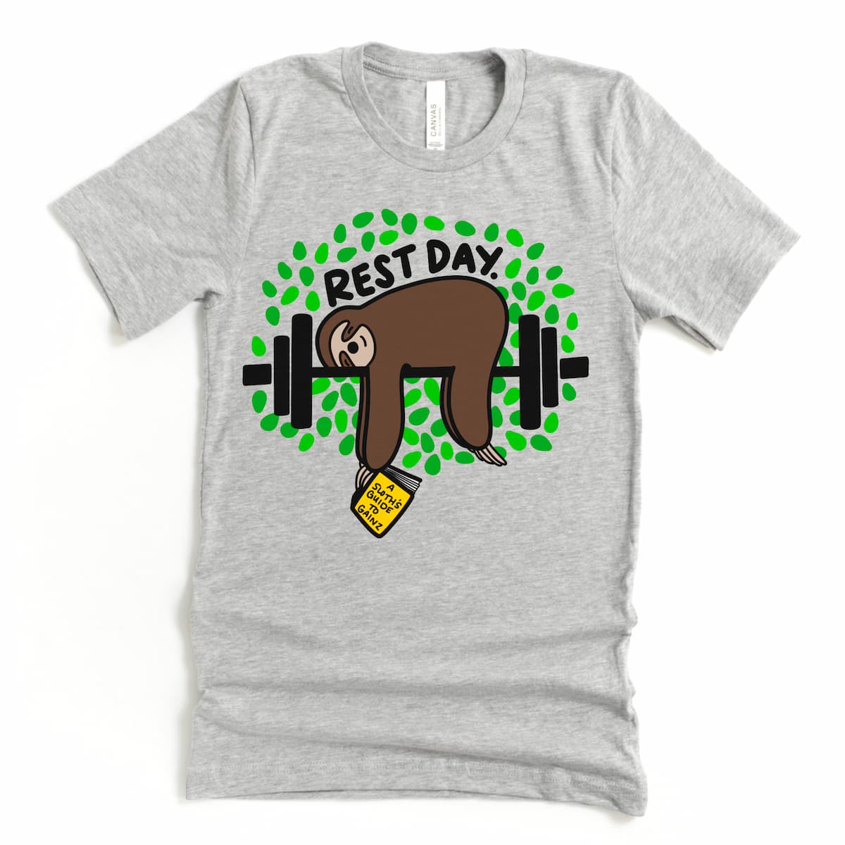 Athletic Grey sloth rest day t-shirt for women, soft and comfy gym graphic tee for recovery or lounging