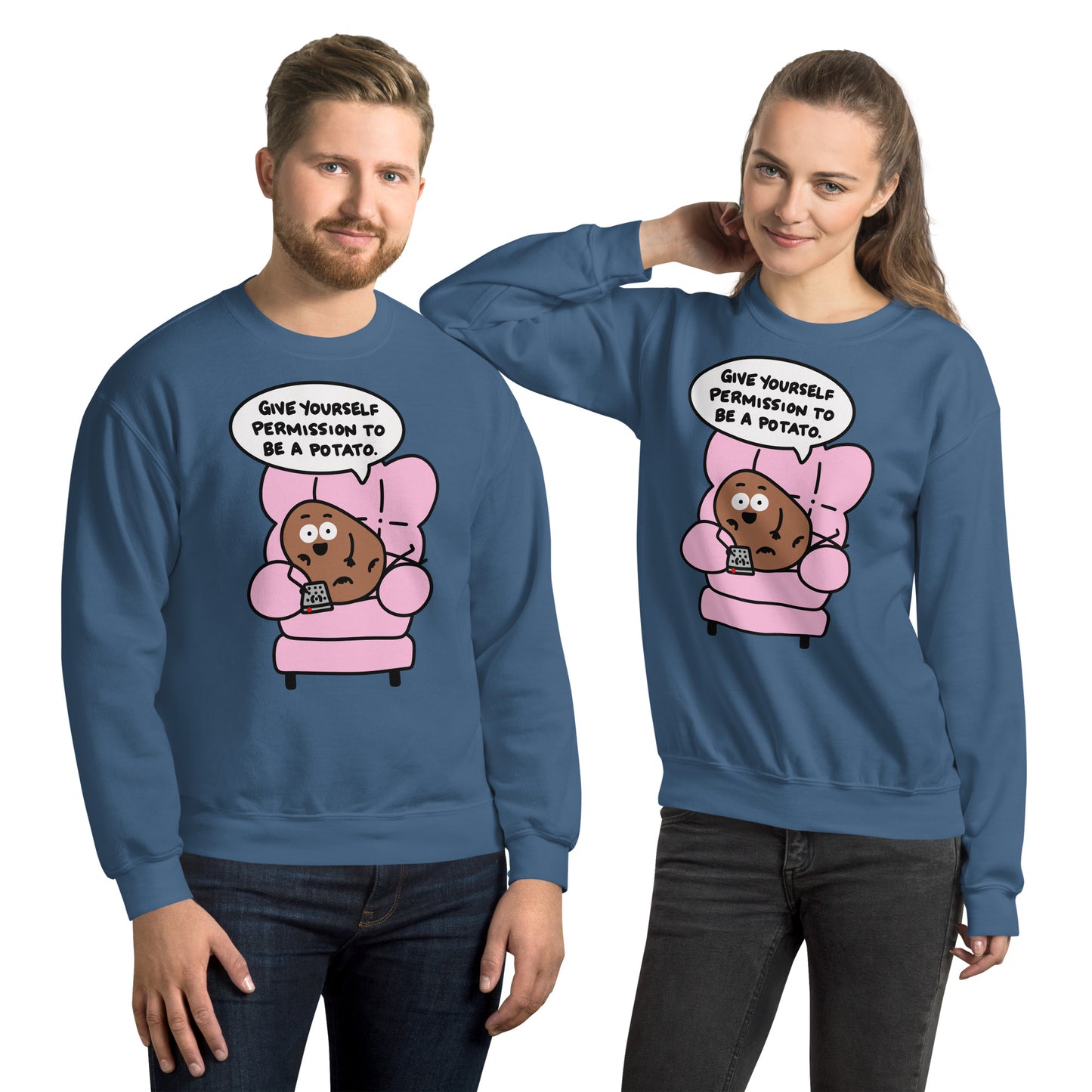 Give yourself permission to be a potato sweatshirt, cute leisure couch potato graphic shirt