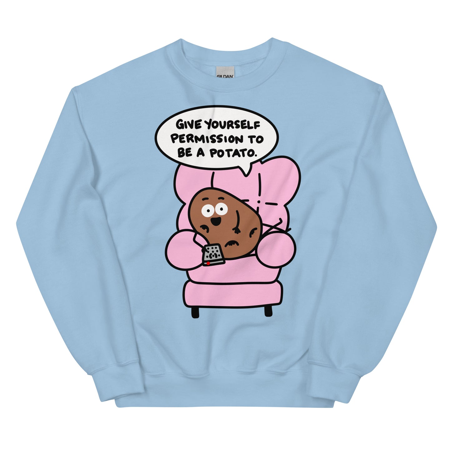 Give yourself permission to be a potato sweatshirt, cute leisure couch potato graphic shirt
