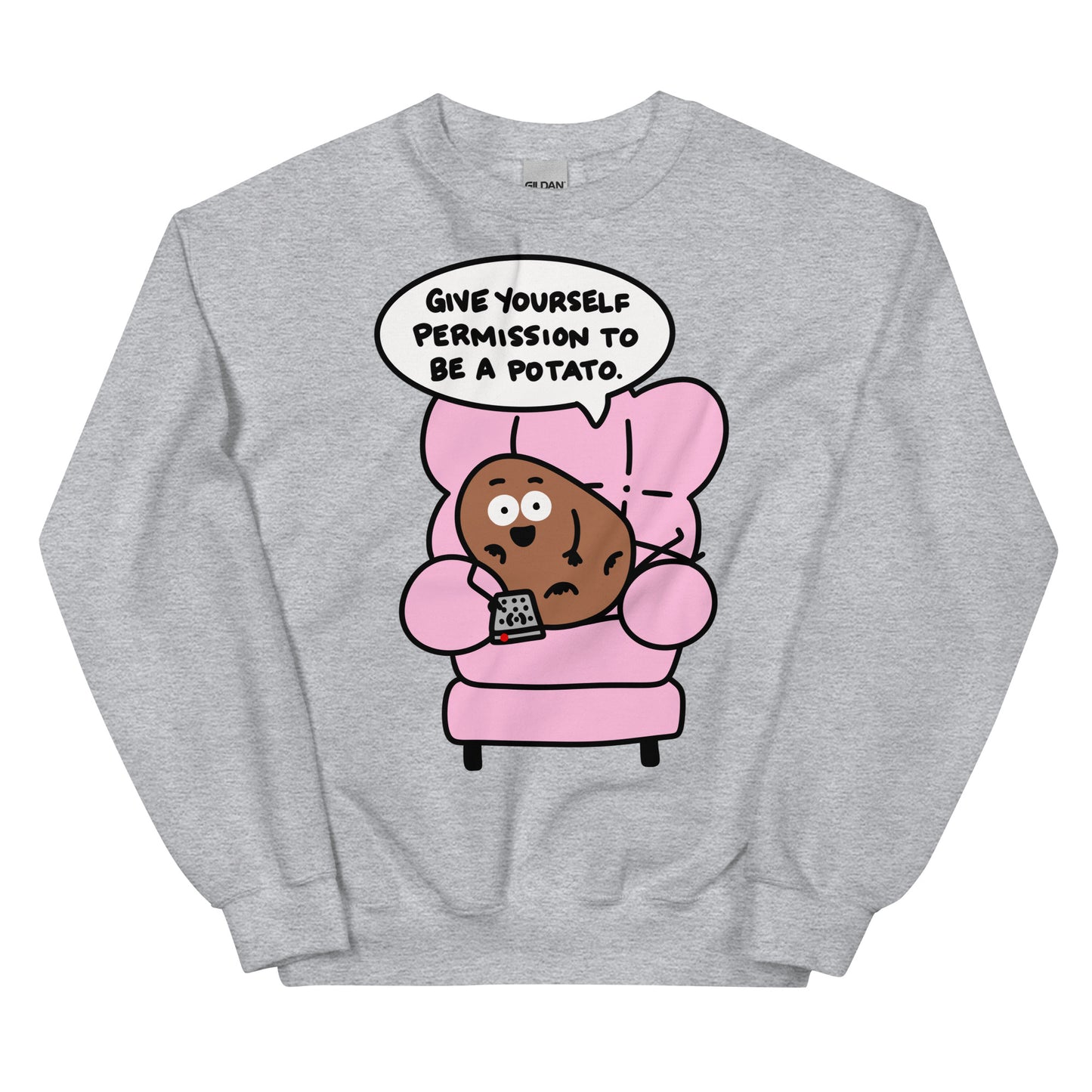 Give yourself permission to be a potato sweatshirt, cute leisure couch potato graphic shirt