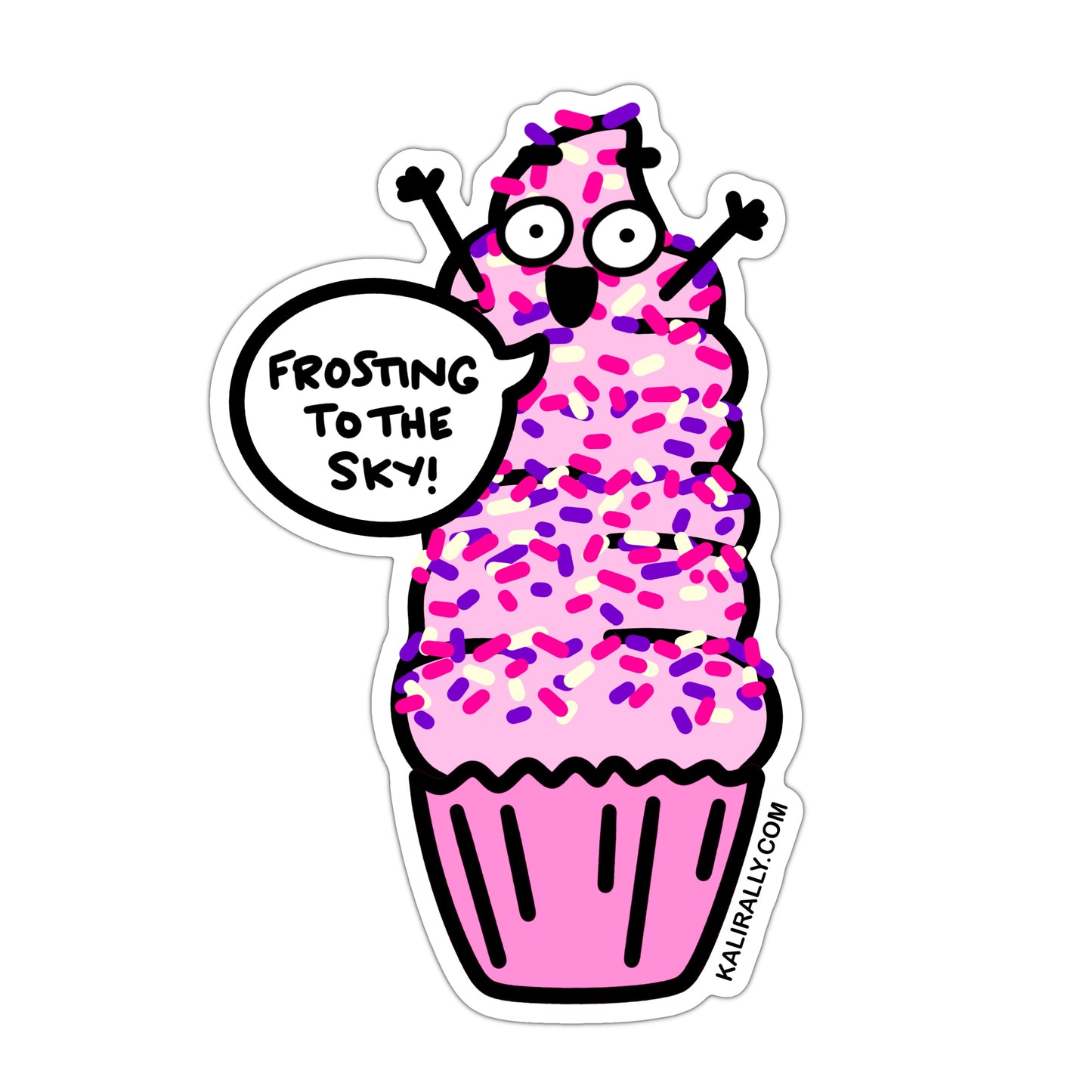 Funny vinyl pink cupcake sticker with frosting to the sky, waterproof sticker