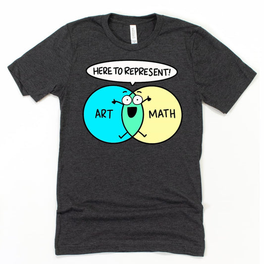 Heather Dark Grey architects t-shirt with creative art and math Venn diagram and cartoon character design, by Kalirally