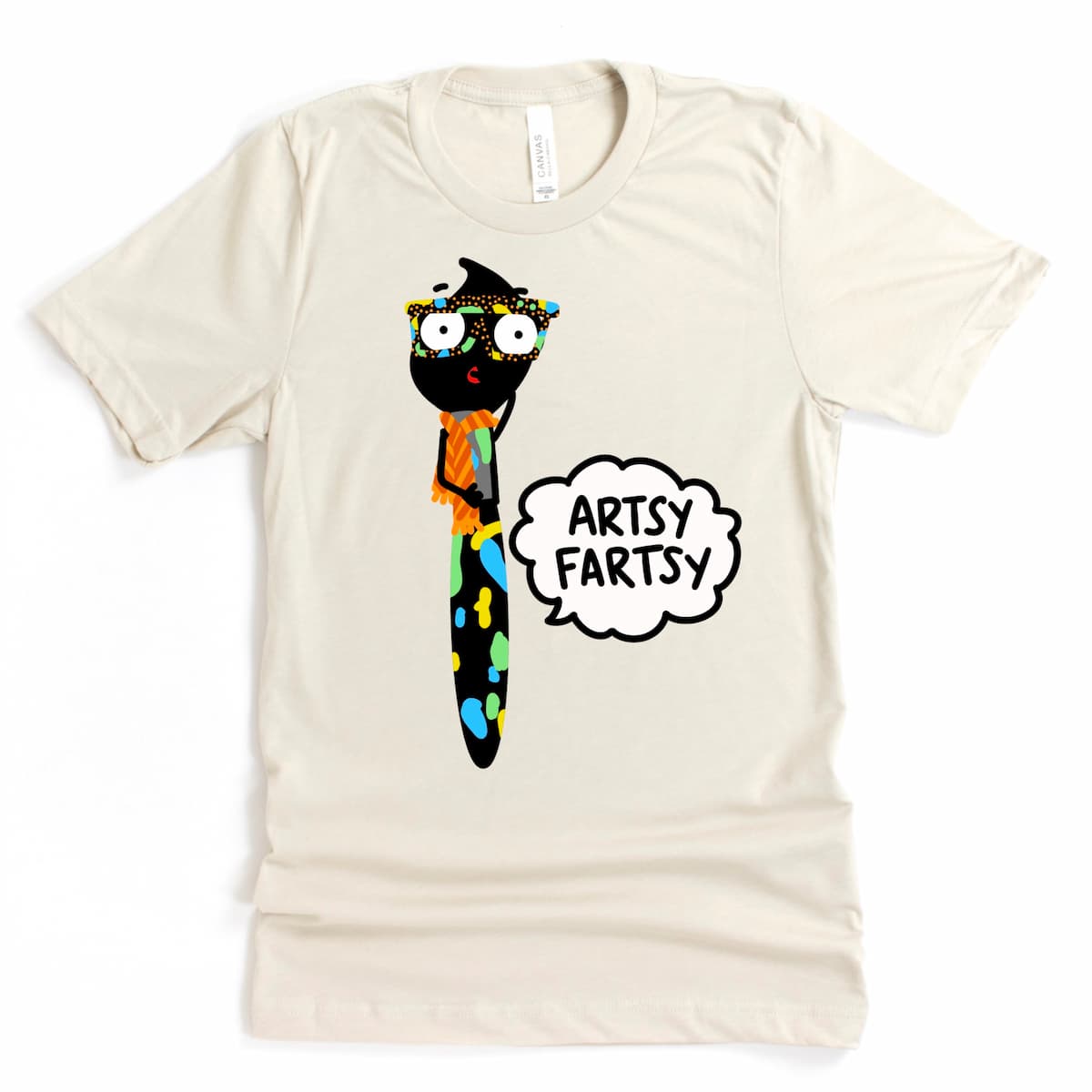 Artsy Fartsy Graphic Tee in Heather Dust featuring cartoon paintbrush and pun design, by Kalirally