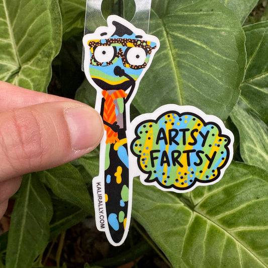 Artsy fartsy sticker, funny paintbrush art teacher decal for water bottles, laptops, and journals by Kalirally