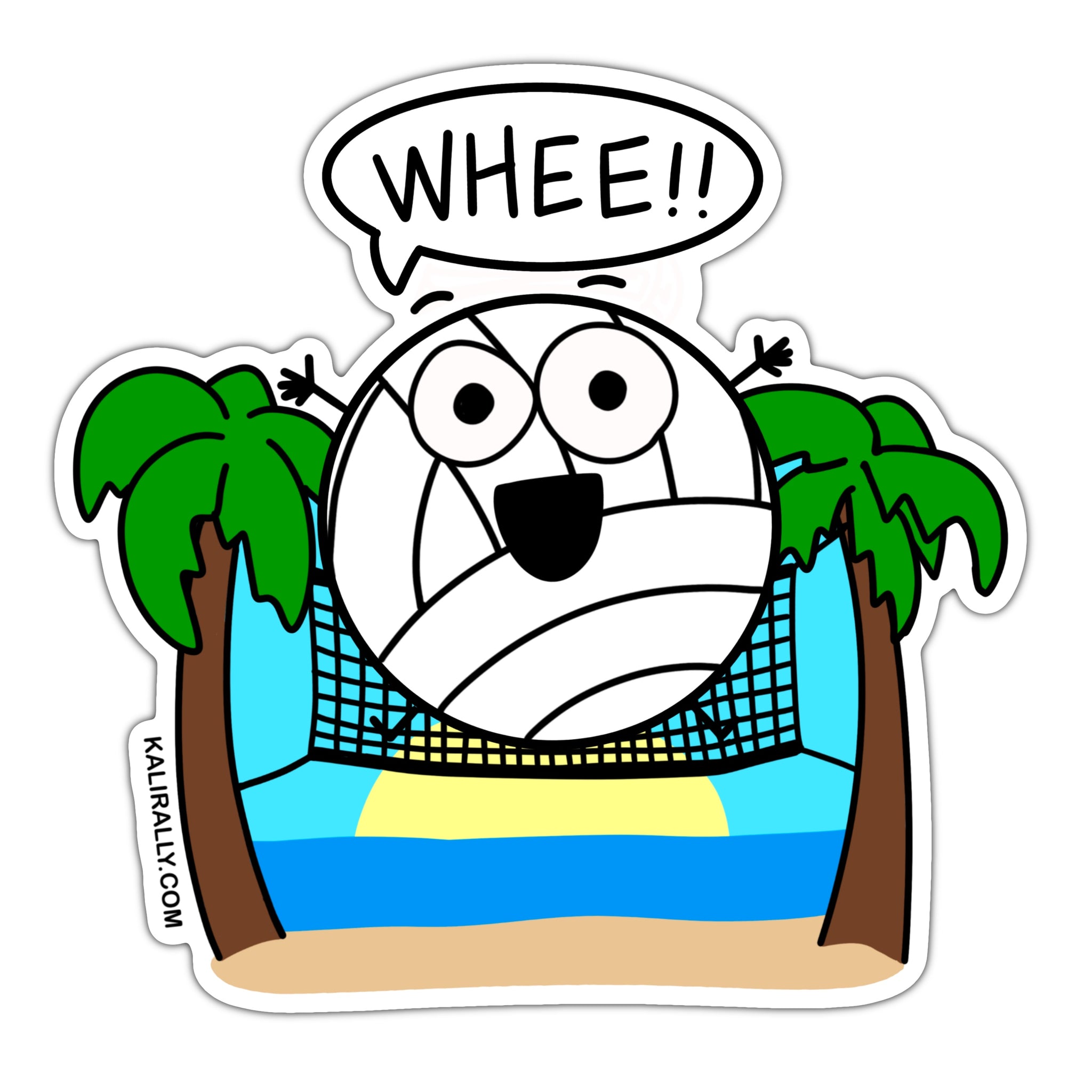 Volleyball yelling, "Wheeeee!" Funny beach volleyball sticker, cute volley ball decal, waterproof vinyl sticker