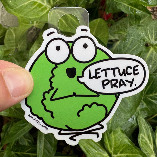 Bible study vinyl sticker, “Lettuce pray” Sunday School decal for water bottles and laptops by Kalirally