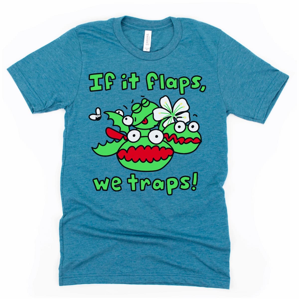 Carnivorous plant shirt in dark teal featuring a Venus fly trap illustration – Kalirally