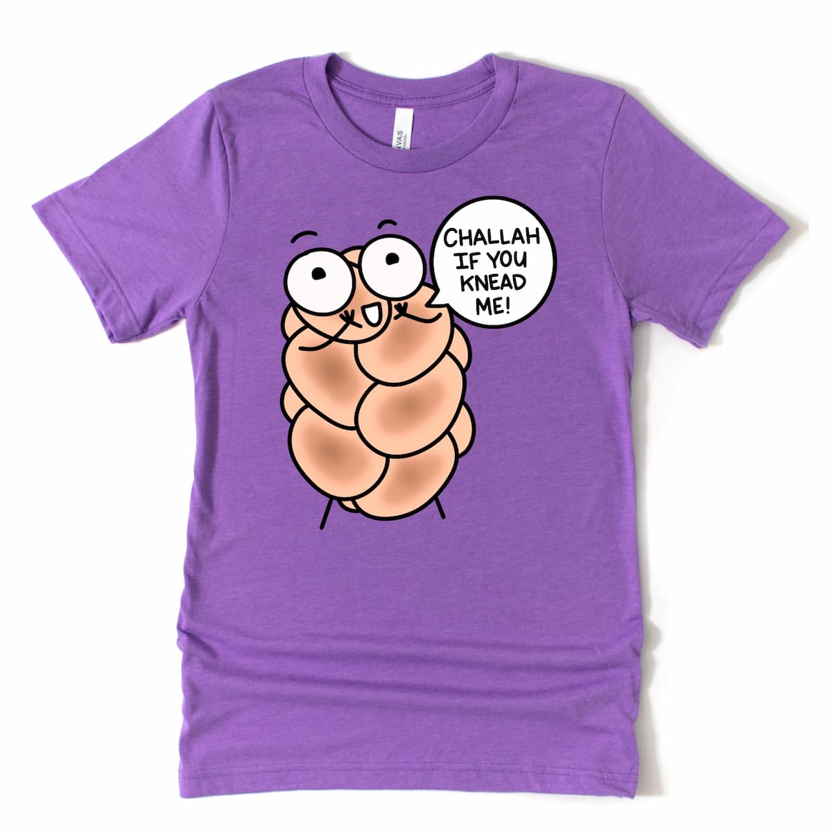 Challah Shirt in Heather Purple with funny challah bread pun design by Kalirally