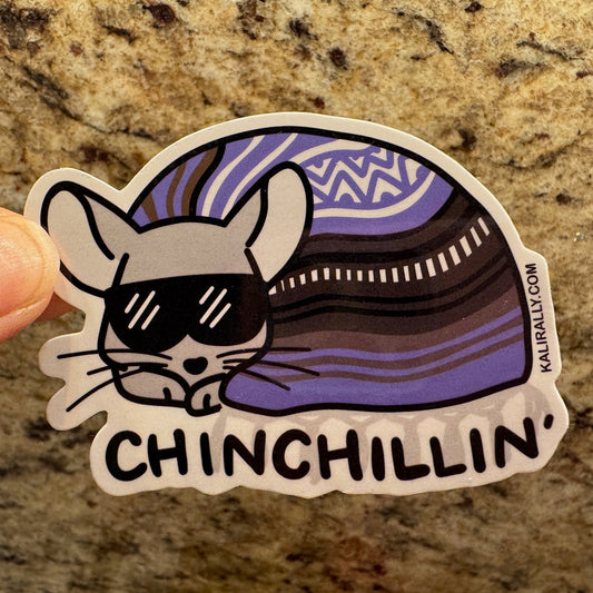 Chinchilla Sticker by Kalirally featuring a cute cartoon chinchilla, glossy vinyl water bottle sticker, perfect for laptops, bottles, notebooks, and gifts.