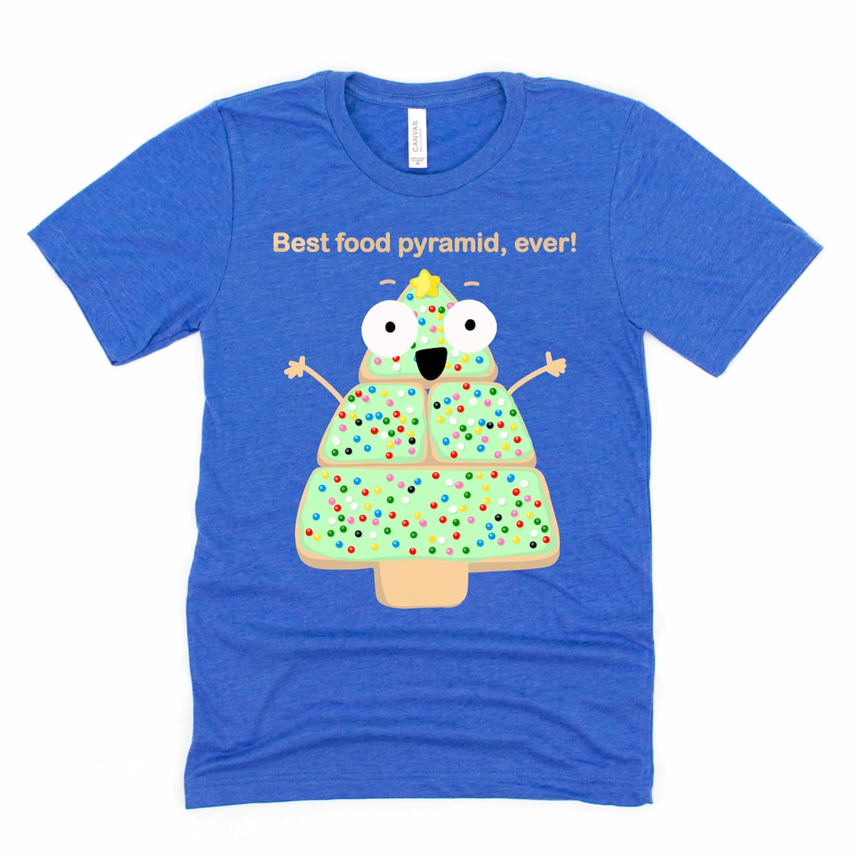 Heather Royal Blue Christmas Cookie Shirt with cute frosted cookie food pyramid design by Kalirally