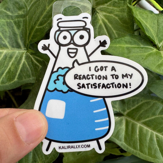 Cute Chemistry Sticker with cartoon Erlenmeyer flask – fun vinyl science decal by Kalirally.
