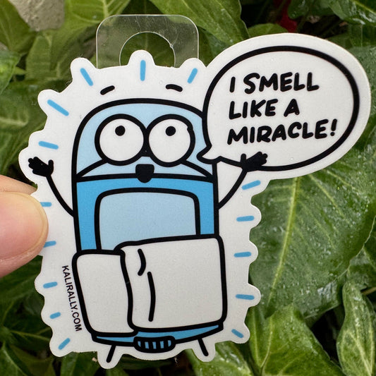 Vinyl Deodorant Sticker – “I smell like a miracle!” funny athlete decal by Kalirally.